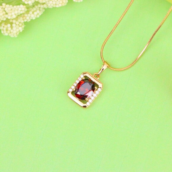 "Elegant Red CZ Rose Gold Pendant with Mini Crystal Accents, XPPT1552 - Picture 10 of 13